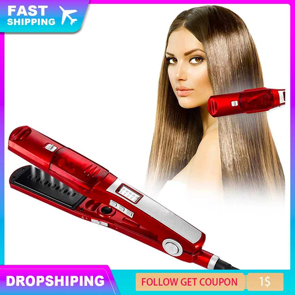 Professional Flat Iron Straightening Iron Brush Titanium Ceramic Hair Comb Curler Steampod Hair Curler