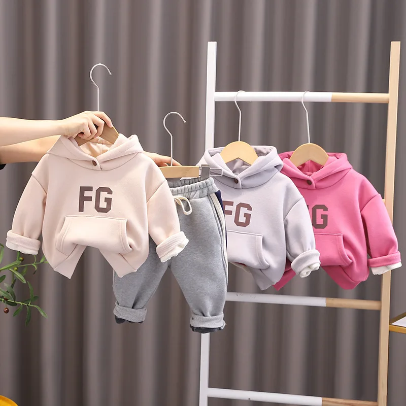 

2023 New Sets For Children Autumn And Winter Letter Hooded Infant Top And Bottom Set 2 Pcs Sport Casual Kids Clothing 1-5 Years