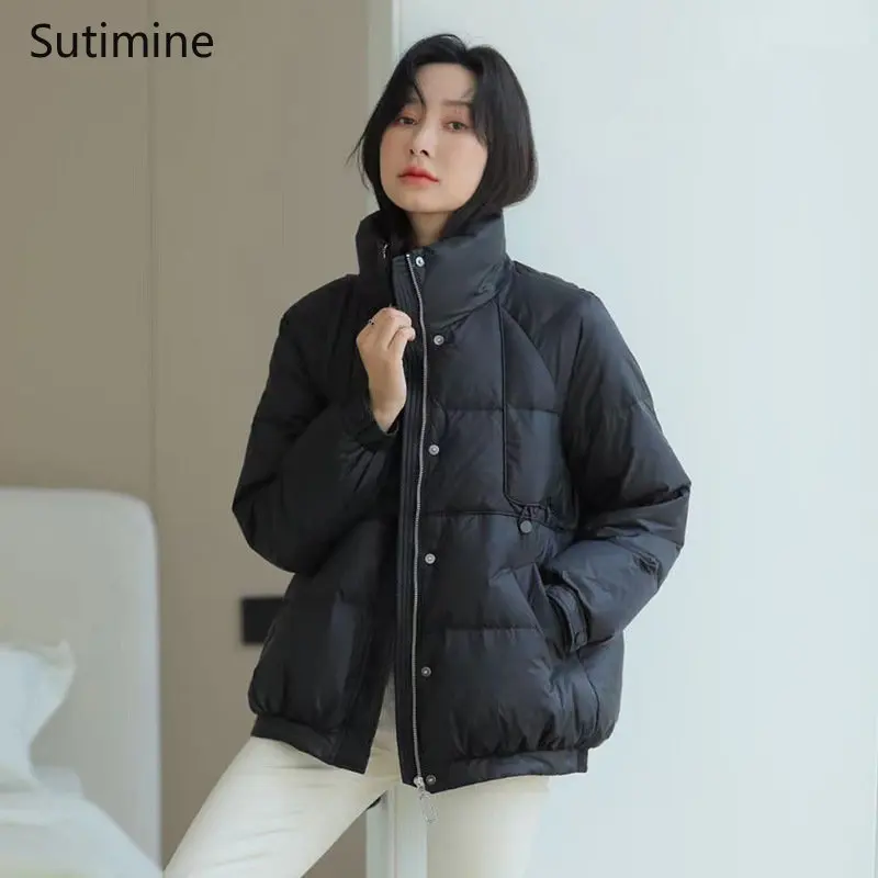 Coat Women Office Lady Pockets Down Jacket Women's Fashionable Warm and Simple Winter Coat Loose Button Winter Clothes Women