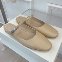 2022 new one foot lazy flat muller leather back empty baotou half slippers womens sandals for summer wear mules shoes women