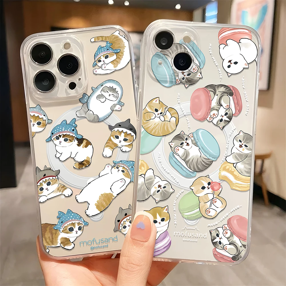 Милый мультяшный магнитный чехол для телефона M-mofusands cat Magsafe iPhone 16 15 14 13 12 11 8 7 Plus Pro