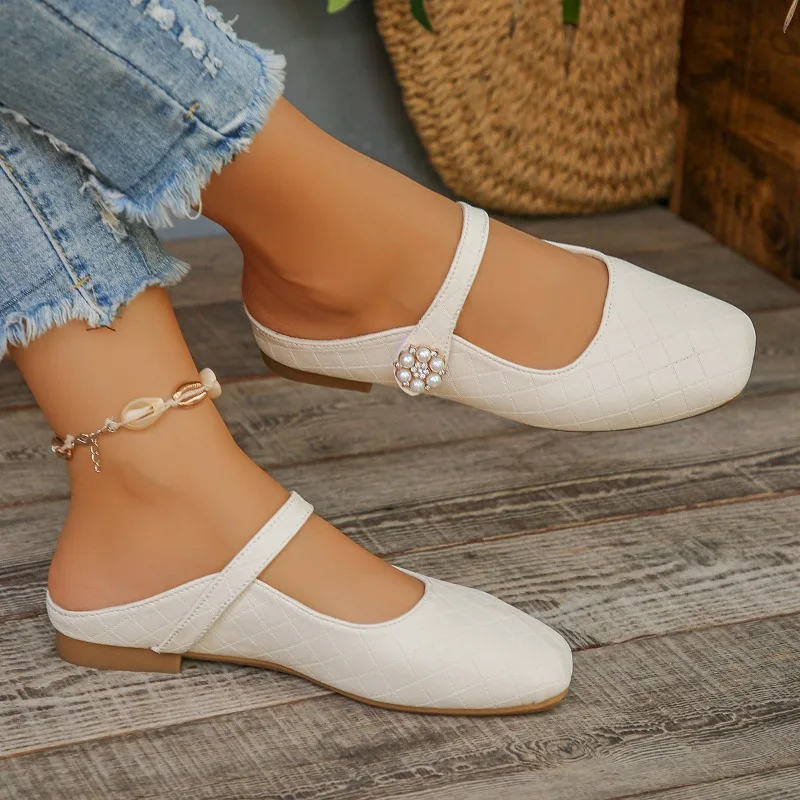 Женские туфли в стиле ретро на плоской подошве с квадратным носком повседневные