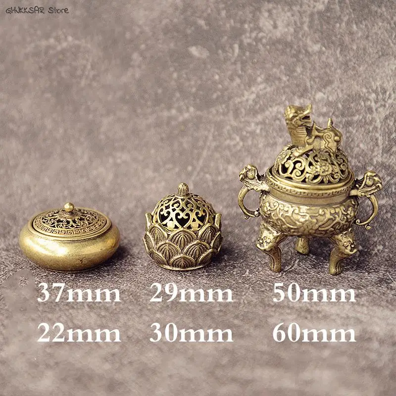 Antique Brass Three Legs Qilin Head Lotus Chinese Ancient Beast Censer Solid Copper Tea Desk Decor Censer Burner Mini Ornaments images - 6