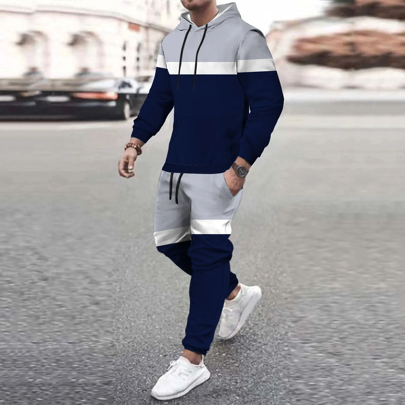 Men 2 Piece/Set Sweatshirt + Sweatpants  Spring Autumn Casual Streetwear Tracksuit Set Hoodie Trousers Men Clothing