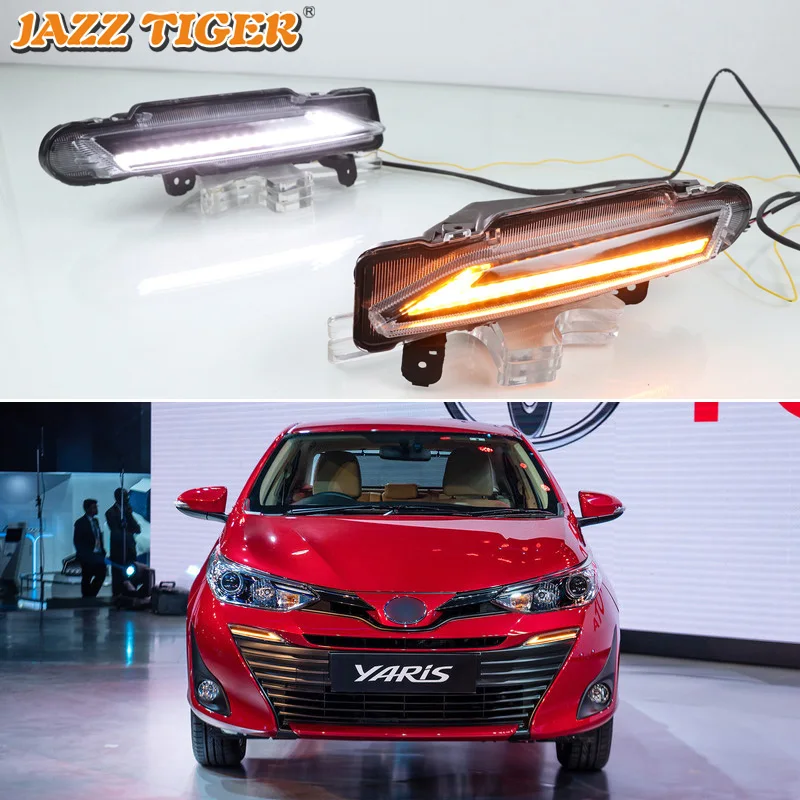 

JAZZ TIGER 2PCS Flowing Yellow Turn Signal Waterproof ABS Car DRL Lamp LED Daytime Running Light For Toyota Yaris 2017 2018 2019
