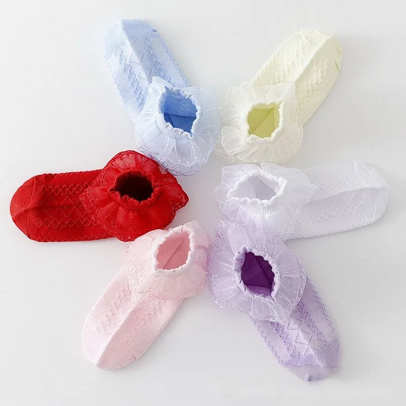 

1 Pair Ruffle Socks Girls Kids Solid Color Ankle Short Socks 1 To 12 Years Children's Socks Lolita Dance Clothing Accessories