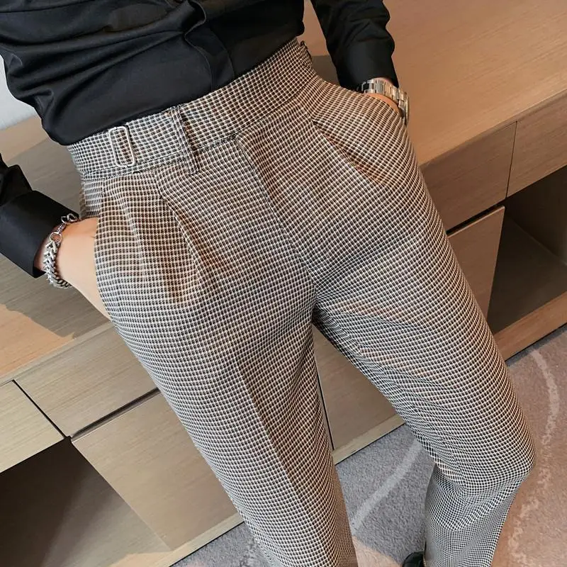 

2022 Spring Autumn New Style Dress Suit Pant Man Plaid Loose Men Fashion Gentlemen Business Casual Work Pant Trousers T190