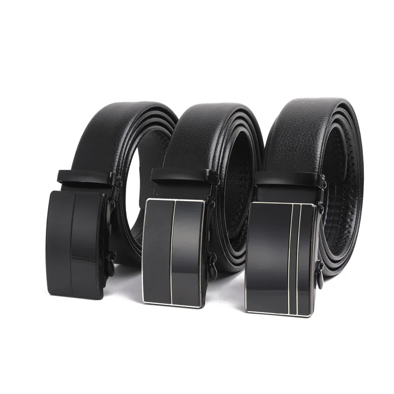 Men PU Leather Belt Metal Automatic Buckle Brand High Quality Luxury Belts for Men Work Business Black Cowskin Jeans Strap