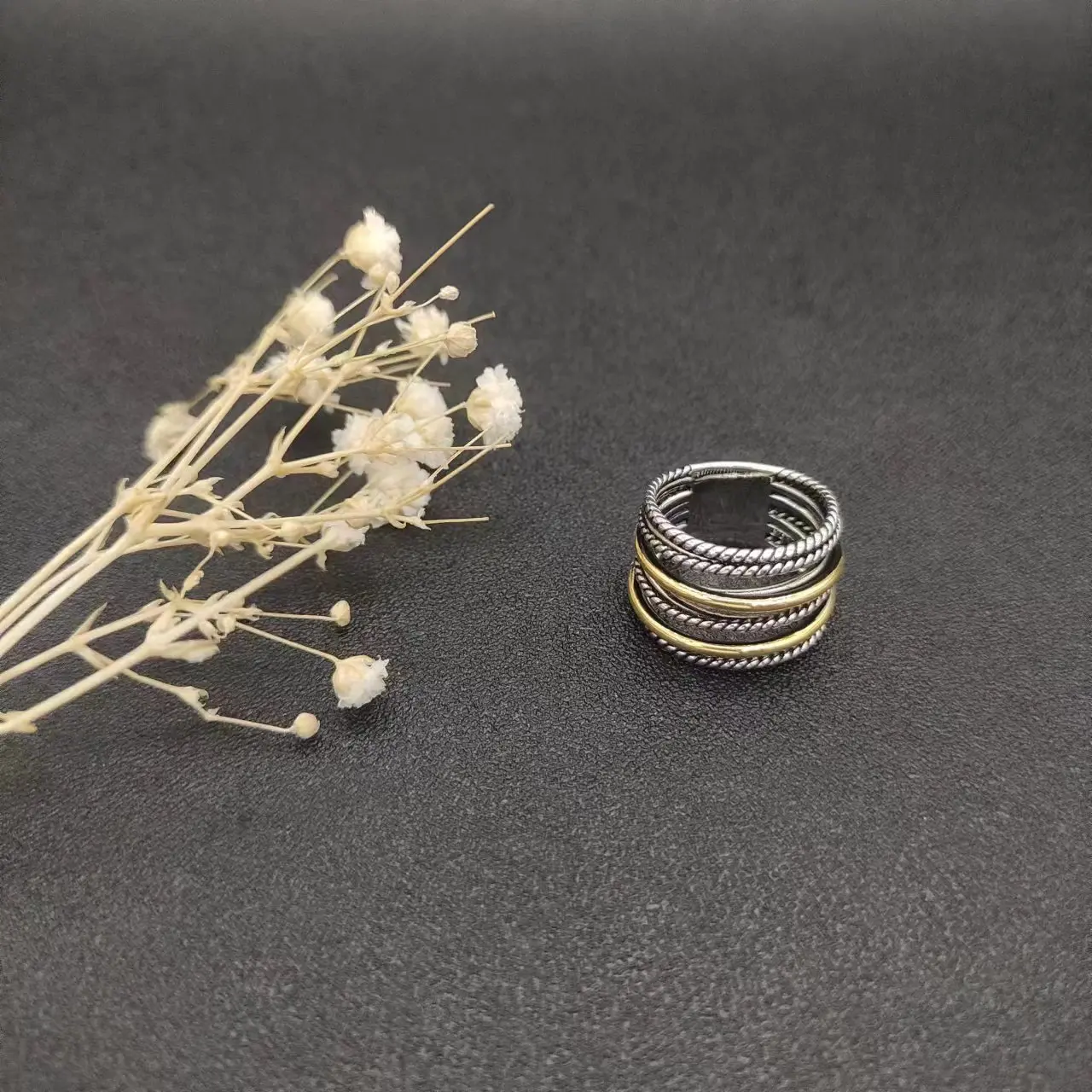 May High Quality DY Wholesale Twisted Wire Silver Plated Two-Tone Ring Gifts For Men And Women