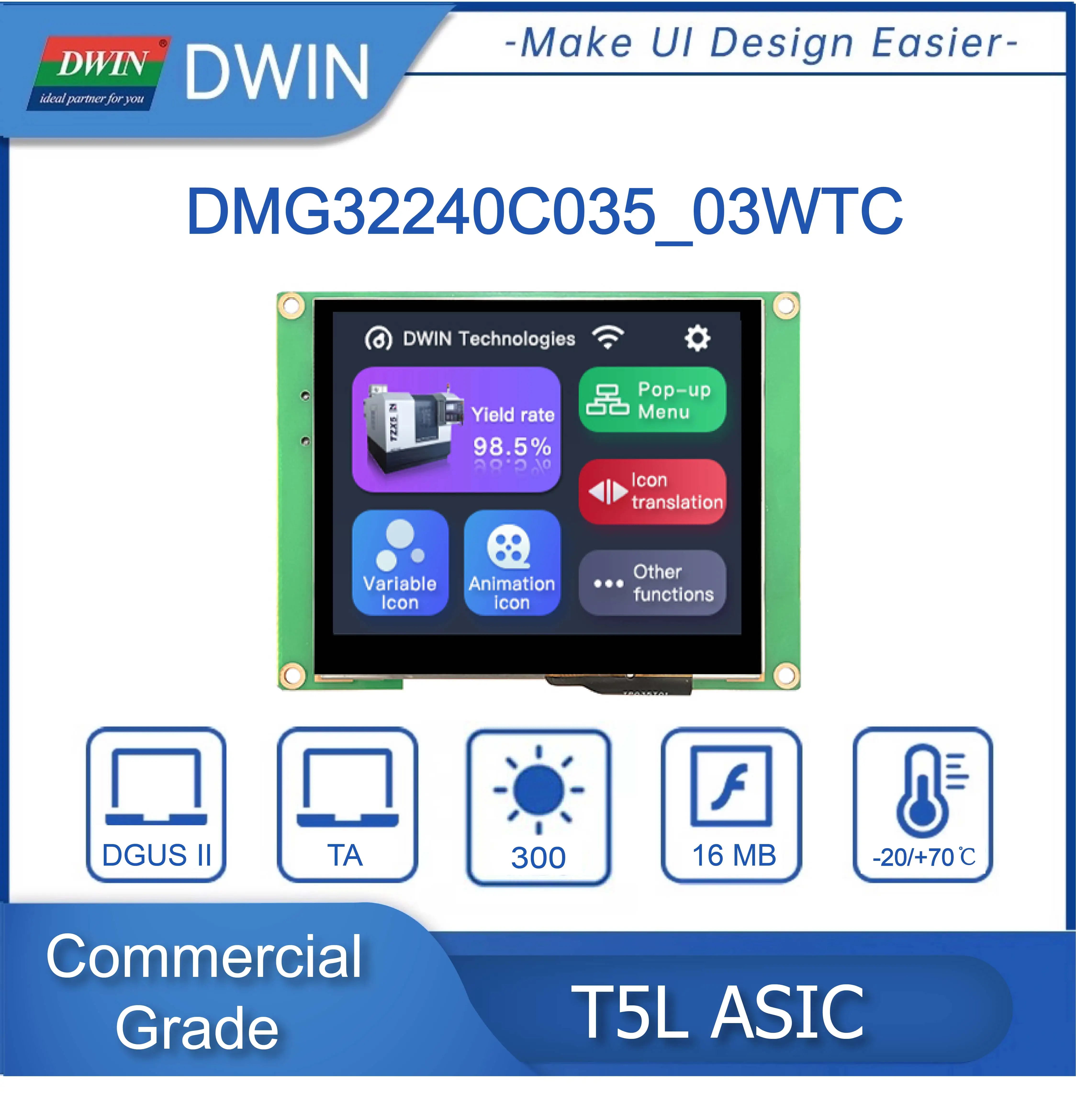 

DWIN 3.5-inch TTL/CMOS interface 320*240 Pixels Resolution HMI IPS-TFT-LCD CPT Display Screen Panel 10Pin_1.0mm Cable UART LCM