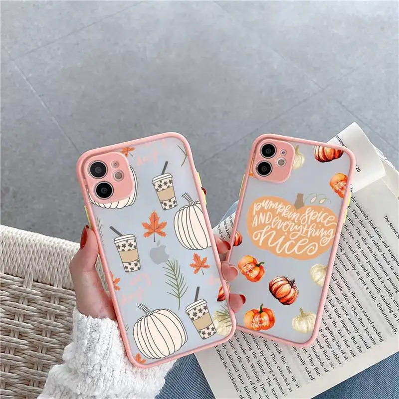

autumn happy pumpkins Phone Case For iPhone 13 12 11 Mini Pro Max Matte transparent Pink Back Cover