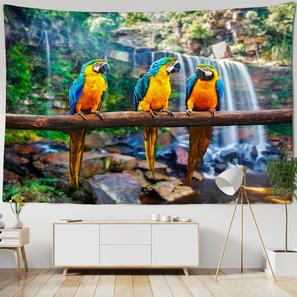 

Parrot Bird Art Tapestry Psychedelic Scene Home Decor Art Wall Hanging Hippie Boho Aesthetic Room Decor Home Wall Decor Yoga Mat