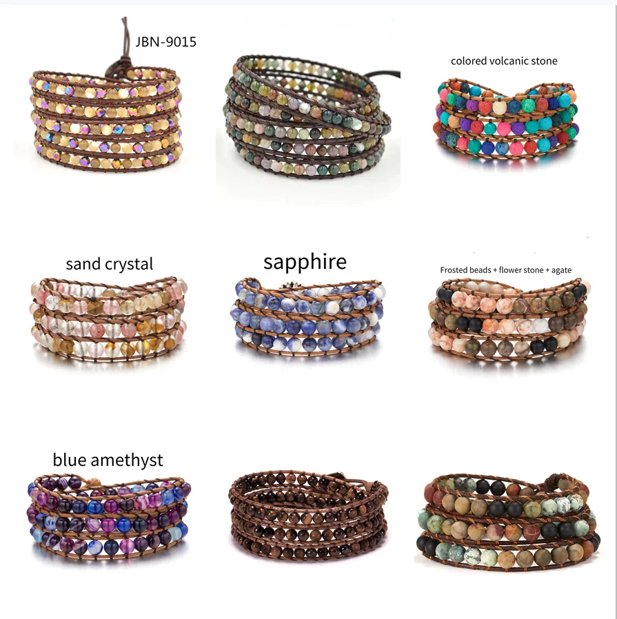 

Bohemian Colorful Natural Stone Beads Bracelet Charm Multilayer Handmade Weaving Rope Adjustable Bracelet For Women Jewelry Gift