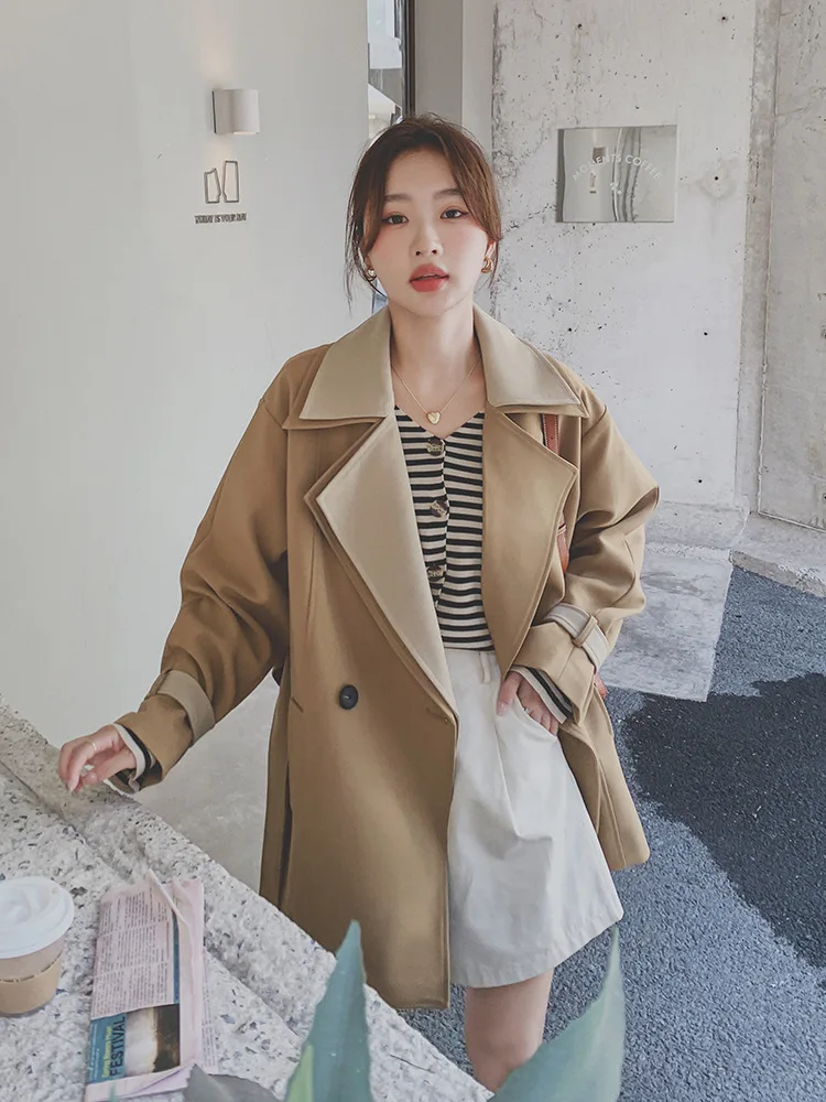 

SuperAen Spring and Autumn 2022 New Style Waistband Khaki Short Coat Korean Style Patchwork Coat for Women