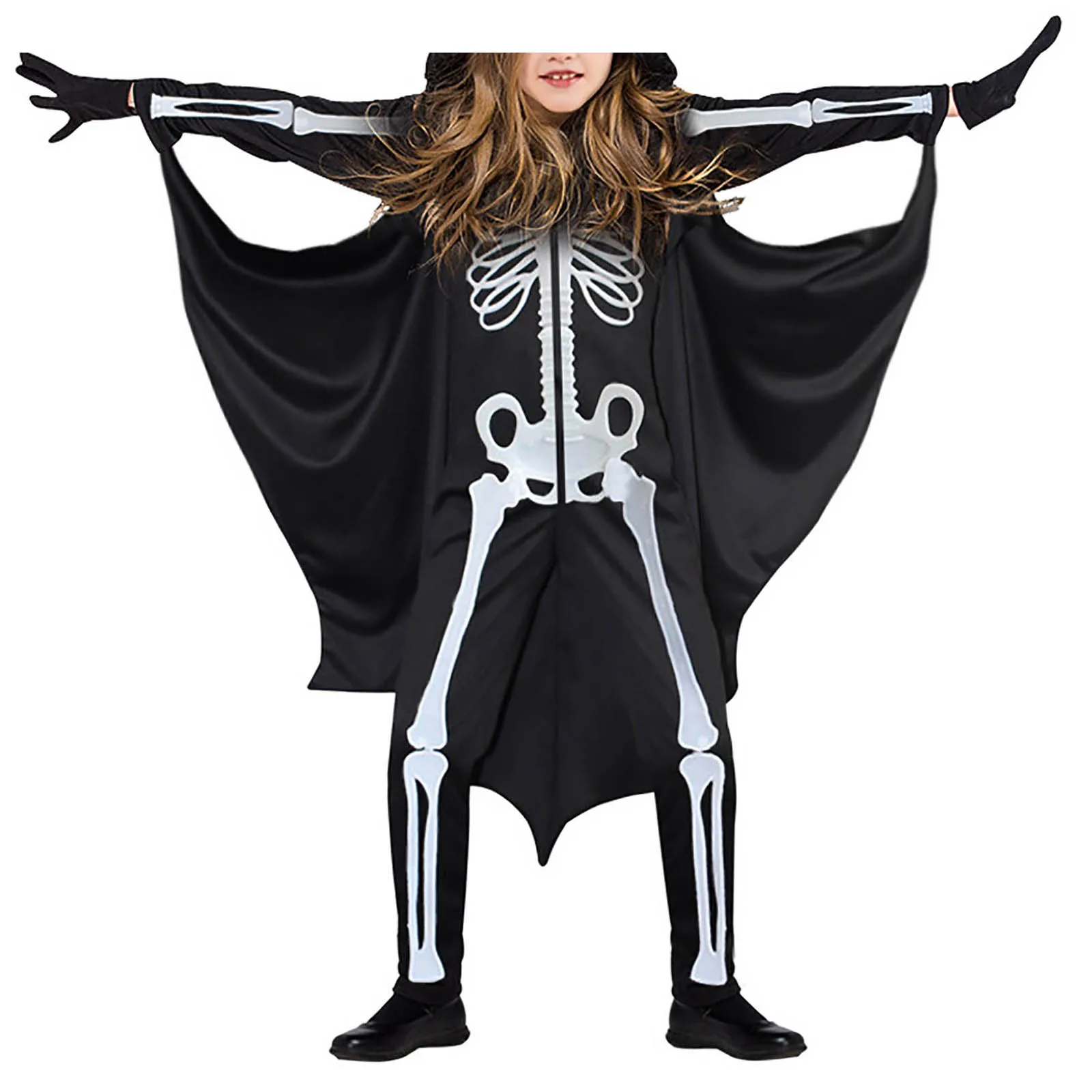 

Children Halloween Vampire Bat Cosplay Costume New Fancy Hooded Jumpsuit+Batwing Cloak+Gloves Set for Masquerade Party Dress Up