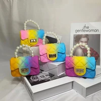 new rainbow mini small handbag for women 2022 fashion pvc jelly bag ladies pearl shoulder handbag chain bags crossbody bag