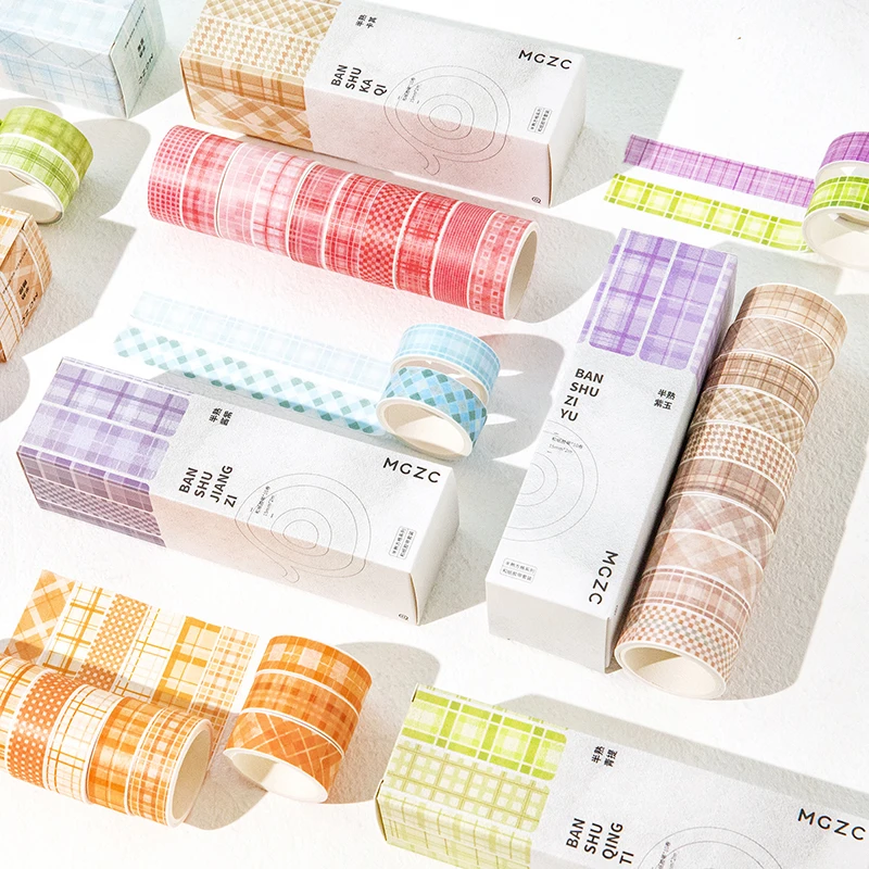 

10 Rolls Washi Tape Set Grid Color Cinta Adhesiva Masking Tape Stickers Scrapbooking Washitape Japanese Stationery DIY Decorate