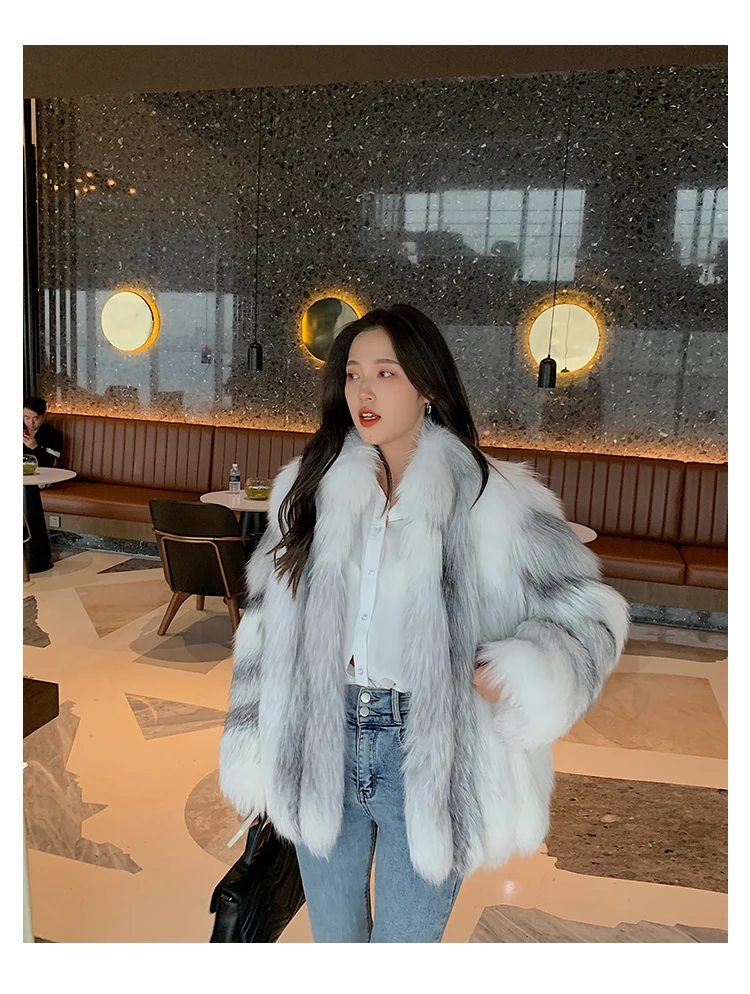 New Luxury Real Fur Coats Imported Finnish Marble Fox Fur Winter Coat Women Plus Size Streetwear Women Covered Button Jackets enlarge