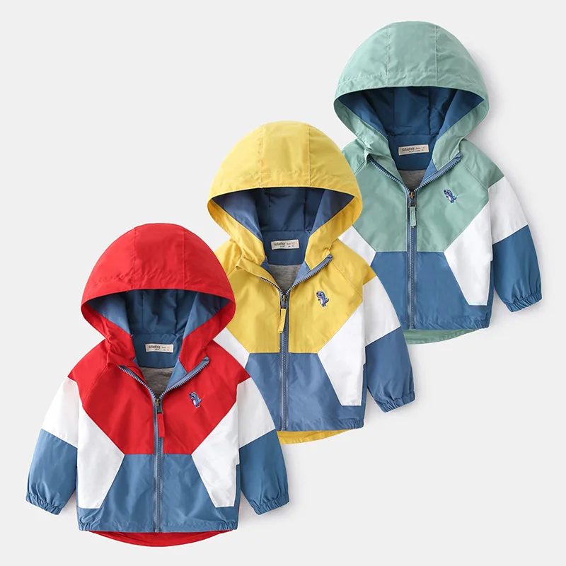 

2023 Spring Children Jackets for Boys Hooded Patchwork Kids Boy Outerwear Windbreaker Autumn Casual Children Coats Clothing 2-6Y