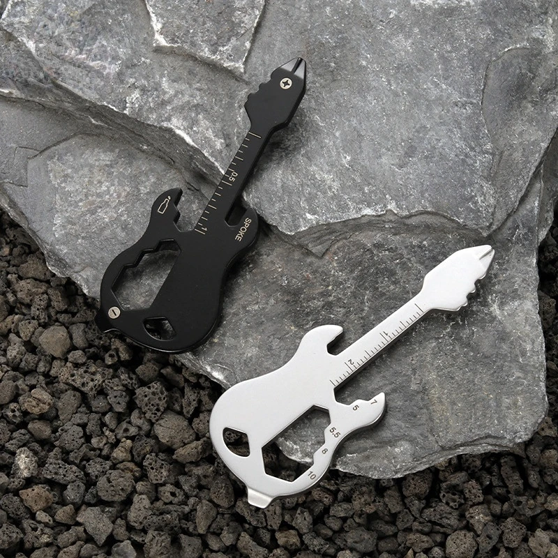 

12 In 1 Stainless Tool Multi-Tool Portable Guitar Shape Key Chain Screwdriver Key Ring Pocket Multipurpose Camping EDC Multitool