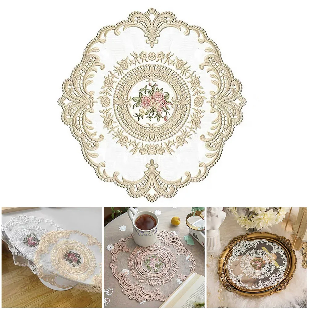

Vintage French Lace Placemat Table Mat Embroidered Lace Tablecloth Pastoral European Style Bedside Table Decoration