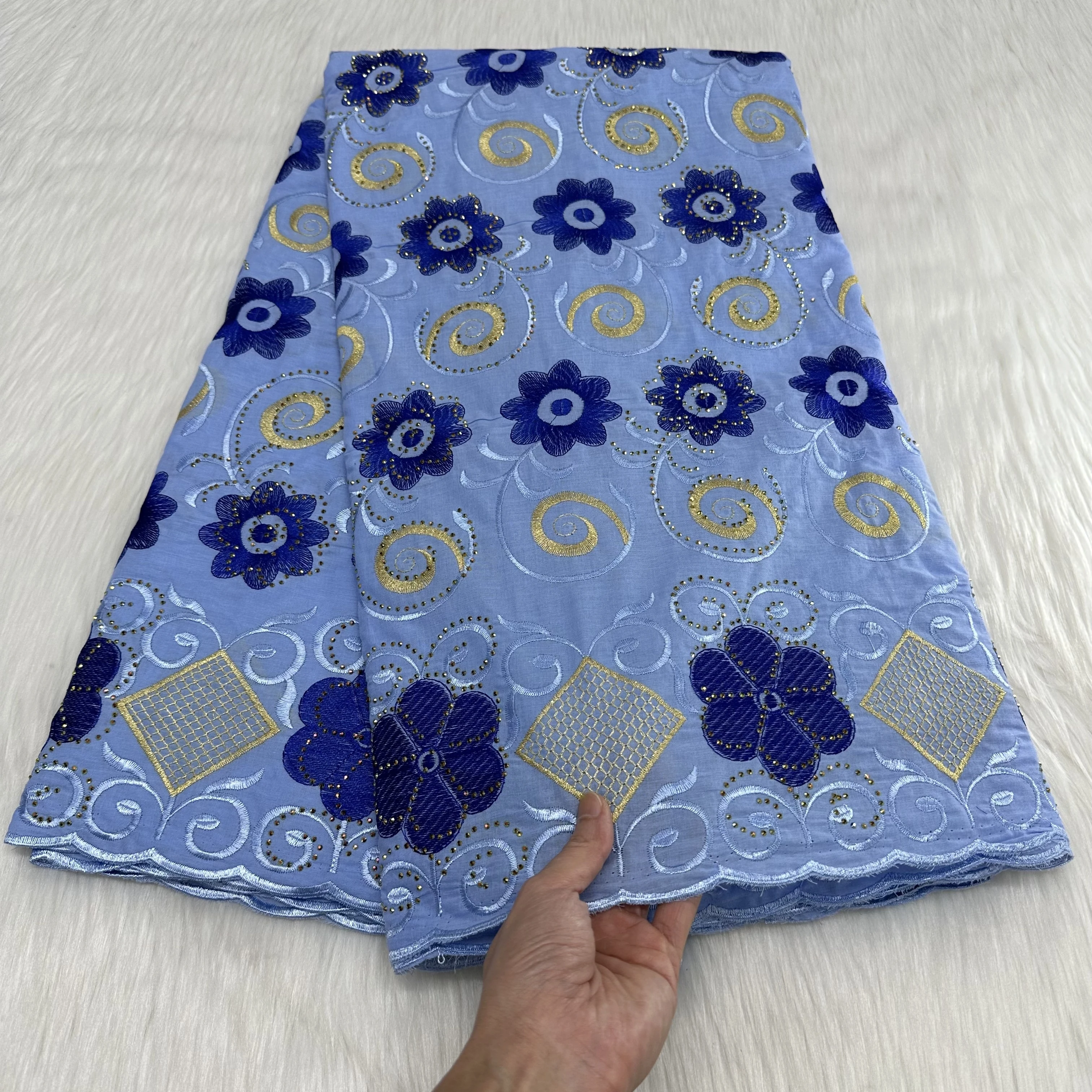 Хлопковая кружевная ткань африканская Цветочная с камнями швейцарская