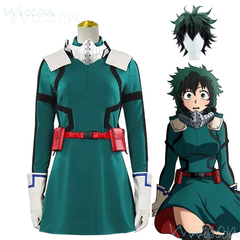 Мой герой Genderswap Academy Izuku Midoriya Deku Косплей Костюм Платье Парик Женщины Мужчины Аниме