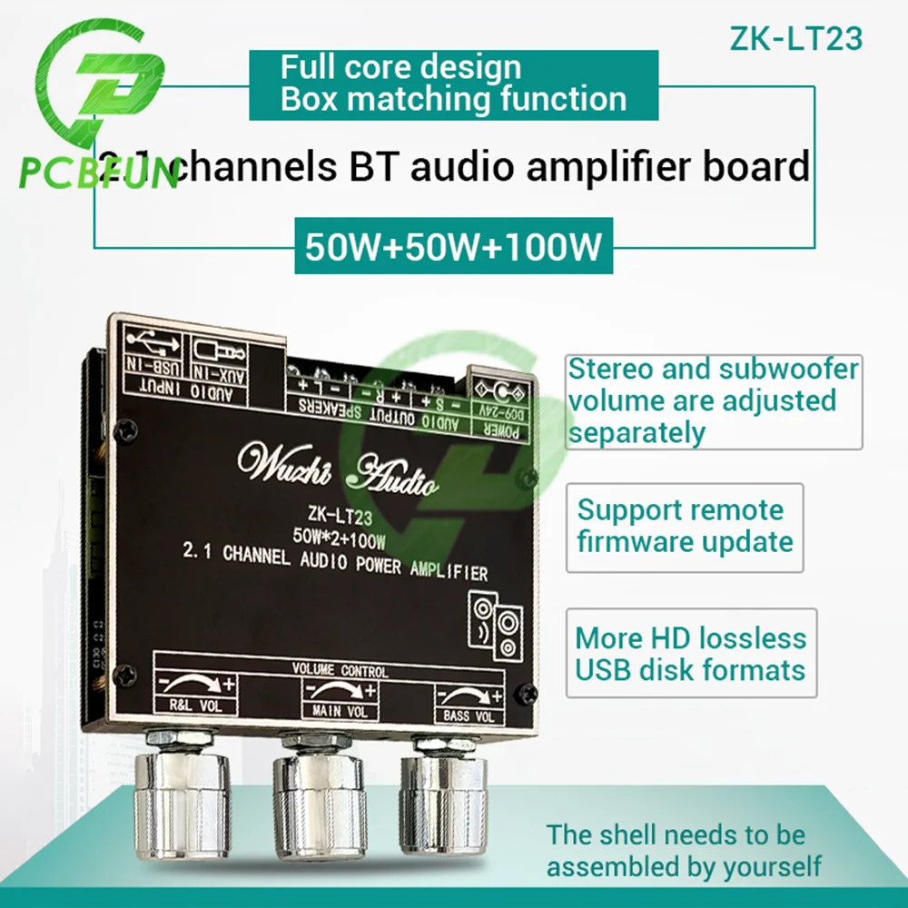 

ZK-LT23 Bluetooth 5,1 аудио усилитель мощности, плата модуля 2,1 канала сабвуфера 15 Вт * 2 + 30 Вт, TWS, True Wireless Wuzhi Audio APP