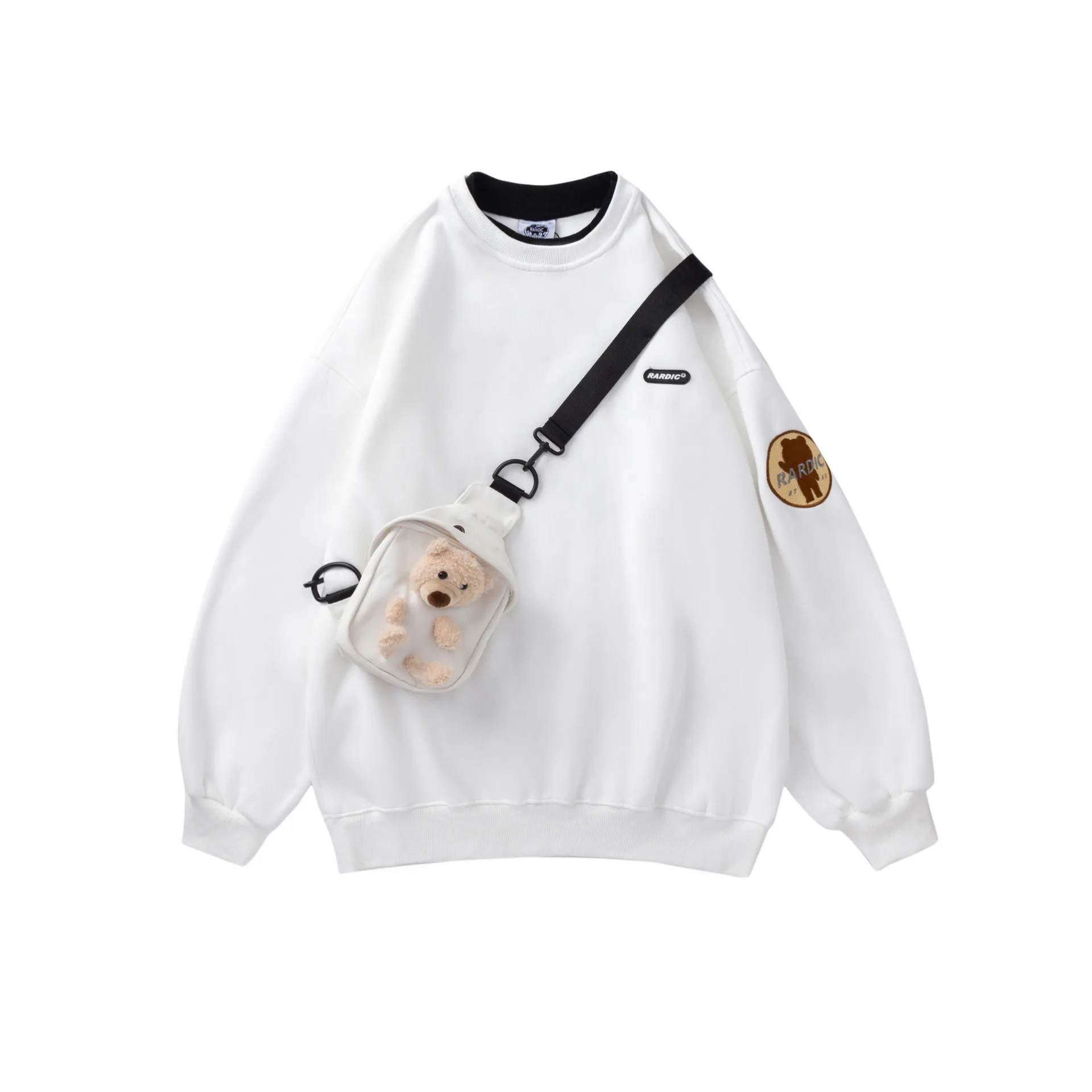 

Men's Sweater National Tide Brand Japanese Niche Design Sense Bear with Bag Plus Velvet Sweater Men and Women Loose Couple Tops