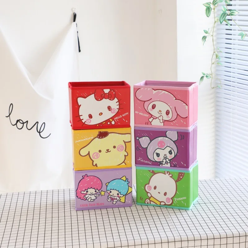 

Милая японская версия Q Mymelody Kuromi Cinnamoroll, 19*14 см, Складная Настольная коробка для хранения, мультяшный карандаш, канцелярские принадлежности, ...