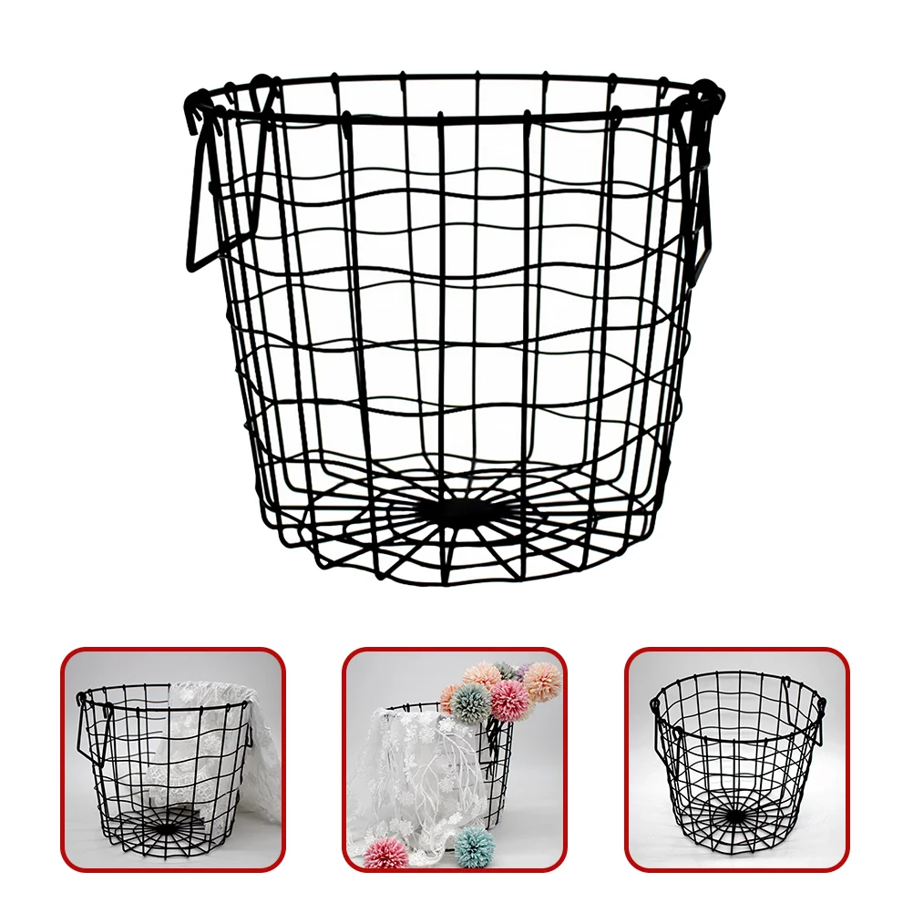 

Large Desktop Trash Can Black Large Toy Collection Decorative Baskets Metal