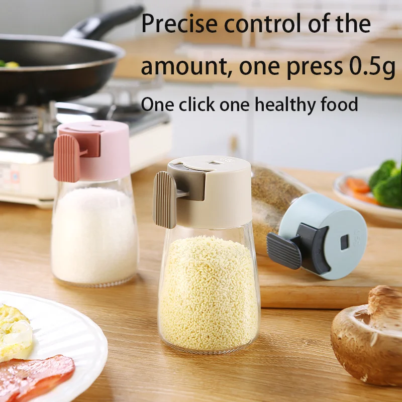 

Measurable And Controllable Salt Bottle Seasoning Bottle Press-Type Quantitative Salt Glass Conical Seasoning Jar For Kitchen