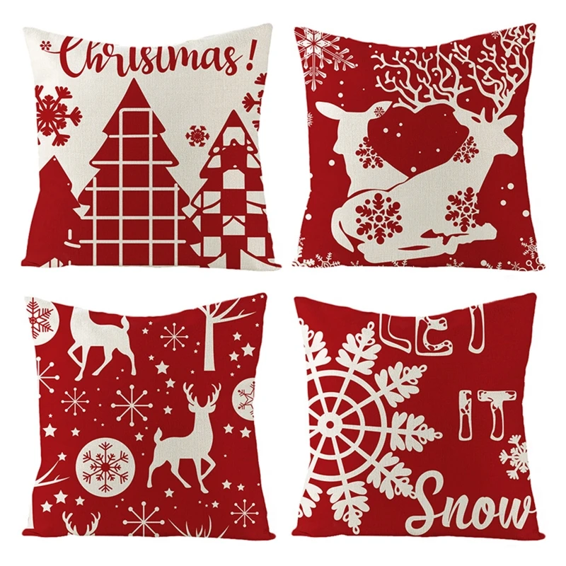 

4 упаковки рождественских наволочек 18x18, наволочка для подушки, зимние праздничные украшения