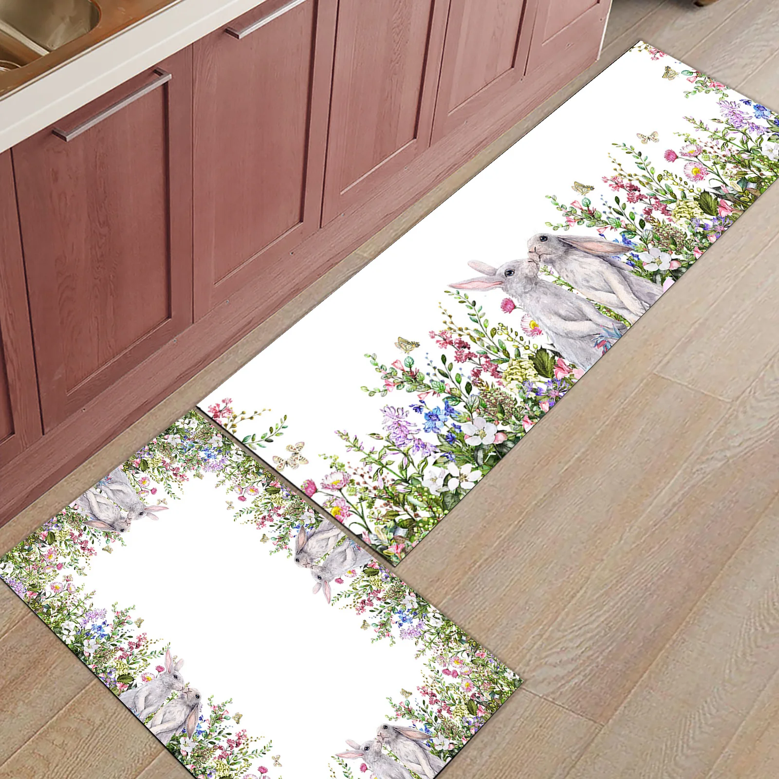 

Пасхальные акварельные растения, кролик, яйца, кухонный Придверный коврик, гостиная, спальня, нескользящий ковер, коврик для входа в ванную