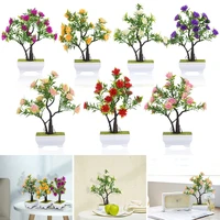 1pcs artificial plant bonsai fake flower small tree simulation flower potted ornament for home craft desktop decoration fake pot