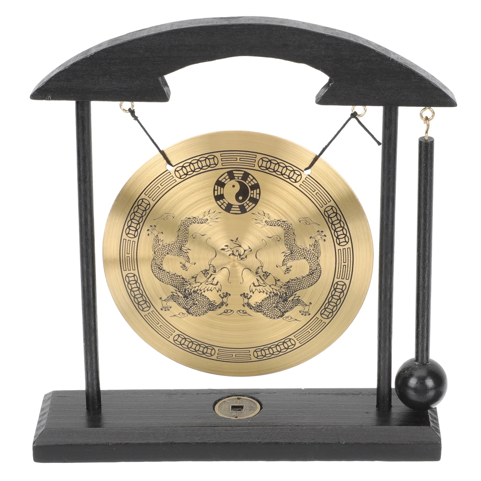 Купи Gong Chinese Bell Desk Table Meditation Chime Zen Brass Gift Desktop Ornament Copper Stand Wind Decor Instrument Dragon Blessing за 759 рублей в магазине AliExpress