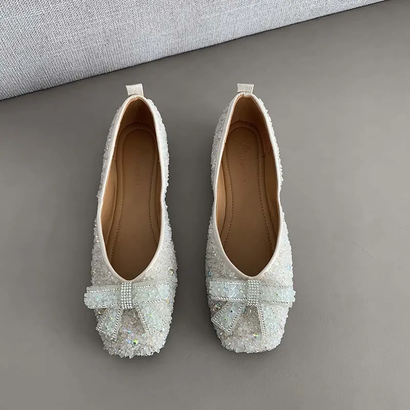 Women's Flats Square Toe Closed Loafers Mules Slip-on Slippers Bow Knot Designer Shoes Square Toe Low Heel Casual Ladies Shoes