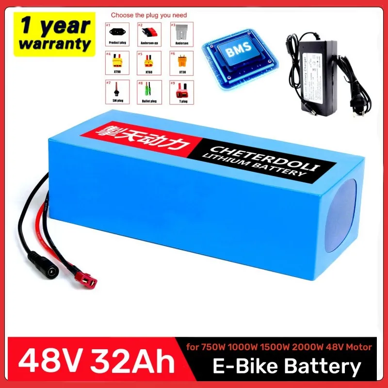 

48V 32ah 1500W Electric Bike Battery 48V 20ah 24ah 18ah 15ah 18650 Lithium Batteries for 54.6v750W 1000W Ebike Motor
