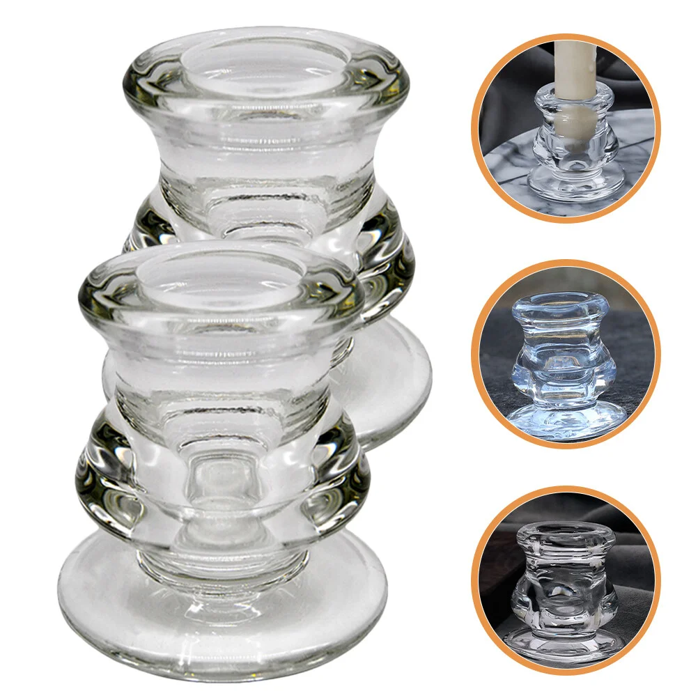 

2 Pcs Set Glass Holder Ornament LED Holders Desktop Centerpiece Candlestick Creative Dating Room Decorative