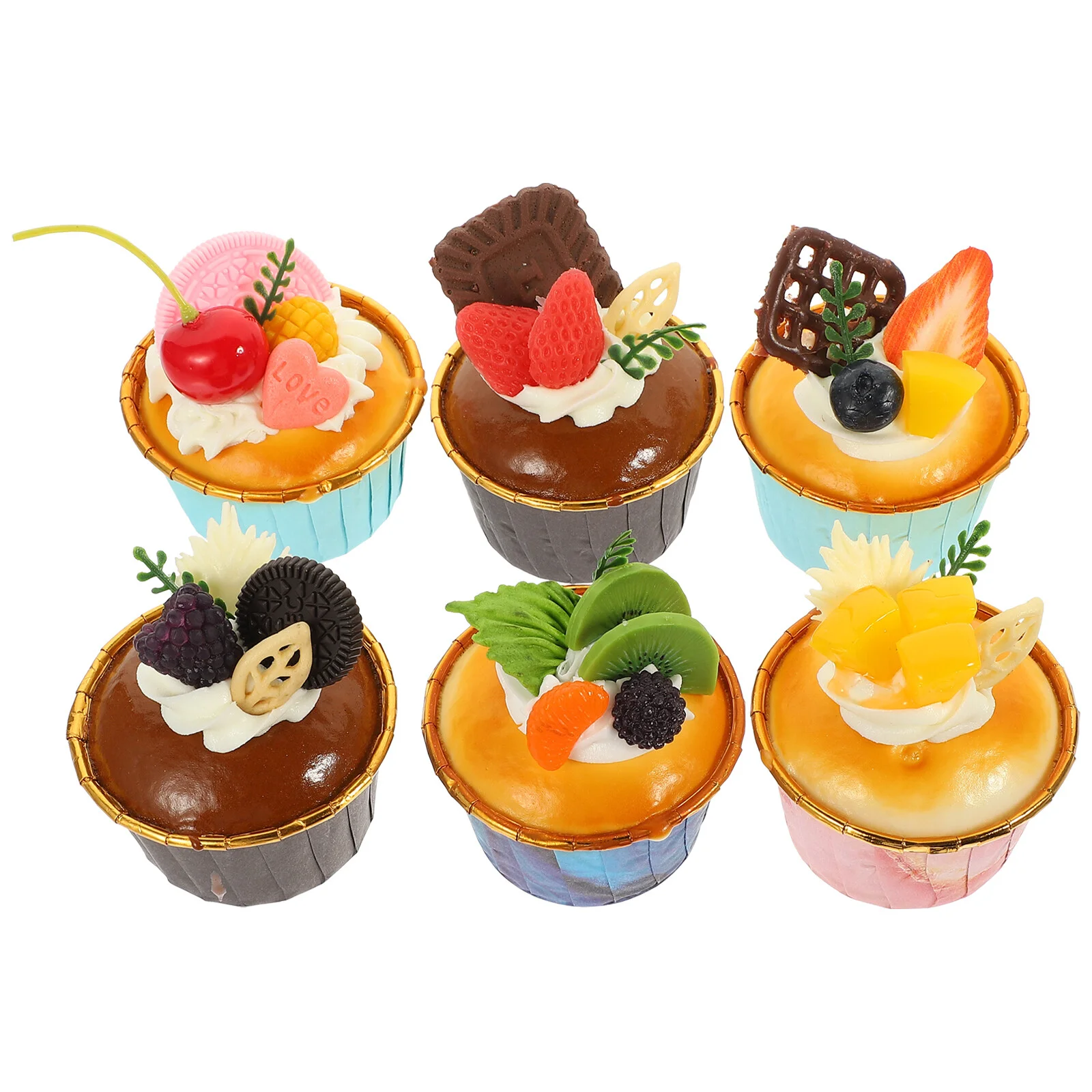 

6 Pcs Desktop Decor Simulated Food Lovely Cake Models Pretend 6.5X6.5X8CM Fake Cakes Simulation Pu Home Supplies Child