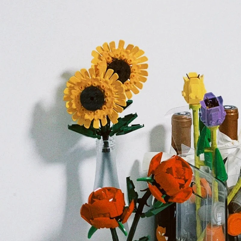 

Tulip Building Block Bouquet Sunflower Flower 3 D Model Home Decoration Plant Potted Flower Assembly Bricks Child Festive Gifts