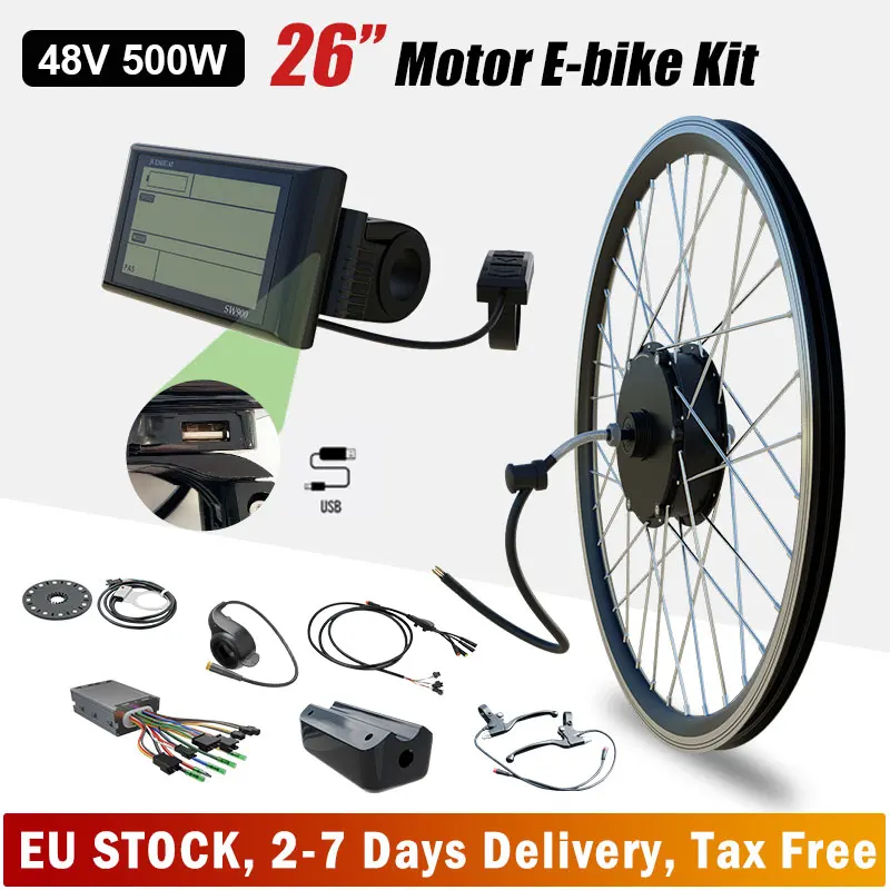 

Electric Motor Kit for Bicycle 48V 500W High Speed Brushless Gear Hub 26" Mountain E Bike Conversion Electric Bicycle Kit Ebike