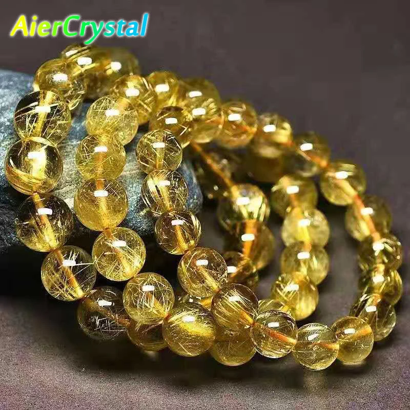 Natural Crystal Reiki Healing Rutilated Elastic Loose Bead Bracelet Quartz Stone Gemstone Fashion Couple Jewelry Making