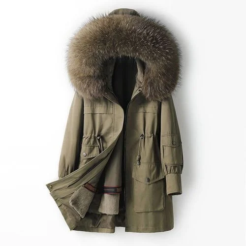 

Luxury brand Women's Female Parkas Detachable Rex Rabbit Liner Jacket Winter Women Warm Raccoon Dog Fur Collar Trench Coat