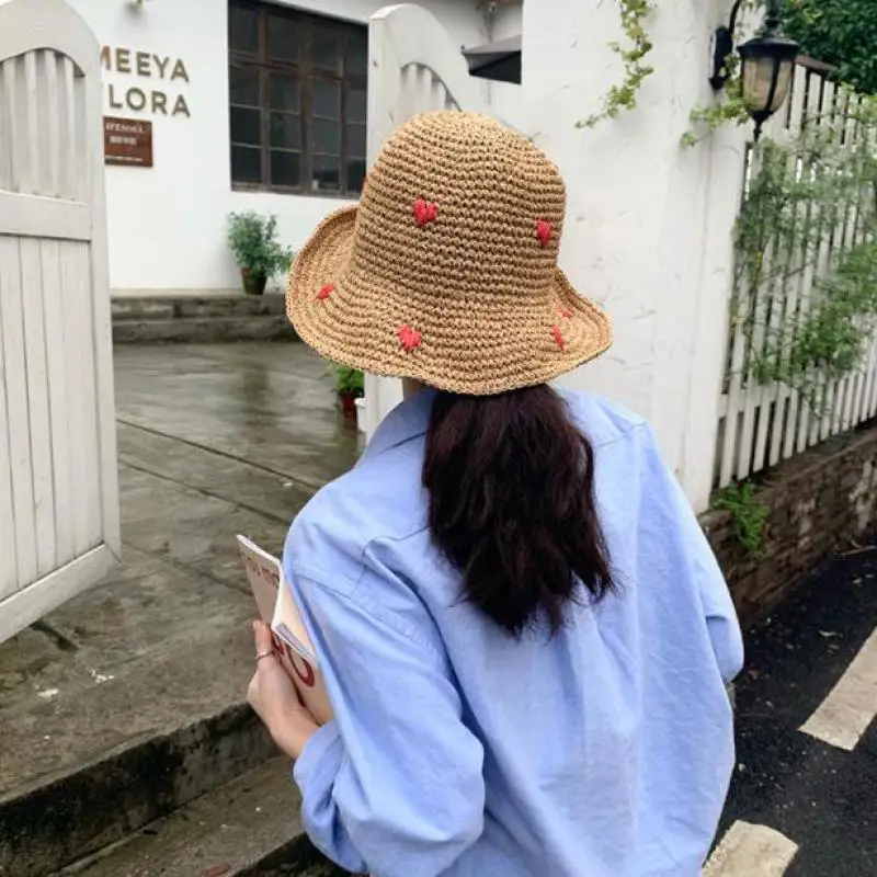 Treccia cuore cappello di paglia protezione solare da donna cappello estivo cappello pieghevole Panama ragazza UV 40 + cappello da spiaggia gronda vacanza al mare cappello da sole