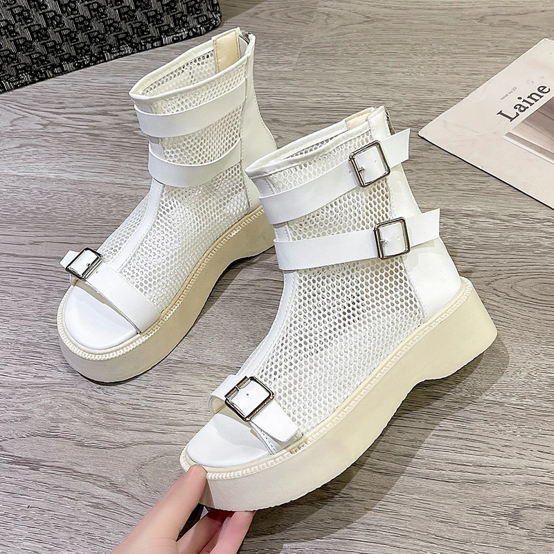 

2022 Women's sandals mesh Breathable Platform shoes Fashion open toe zip Ankle boots Flat shoes designer sandals zapatos mujer