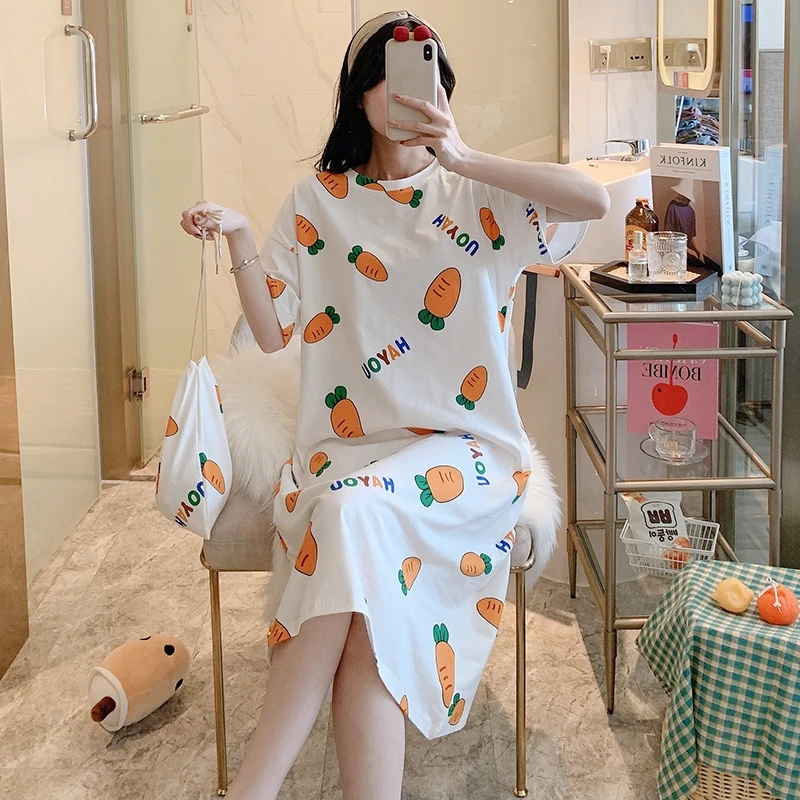

2023 Summer Home Cloth SleepshirtsWomen's Sleepwear Sexy Nightgowns Cartoon Nightwear Short Sleeve Night Dress Female Pajamas