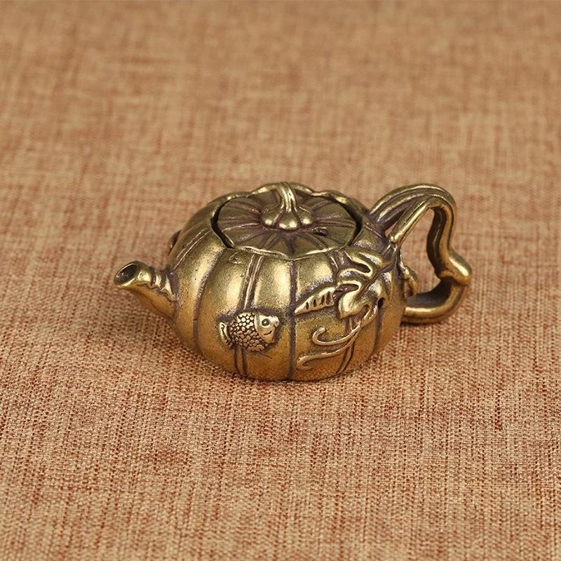 

Gold Colours Copper Pumpkin Tea Pet Decoration Mini Small Teapot Cast Brass Pots Small Kung Fu Tea Home Decoration Ornaments