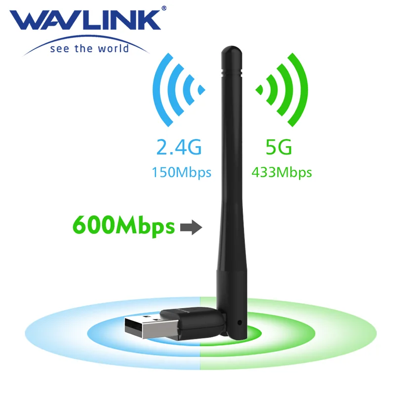 Wavlink AC600 USB беспроводной адаптер двухдиапазонный 2,4G/5G сетевая карта Wi-Fi ключ с высоким коэффициентом усиления внешняя антенна для рабочего стола, Lapt