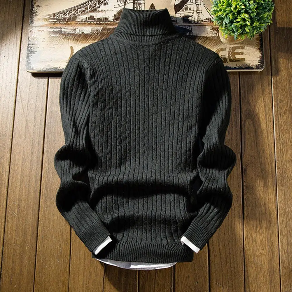 

Men Long Sleeve Sweater Cozy Men's Winter Sweater High Collar Soft Knitted Warmth with Anti-pilling Protection Stylish for Fall